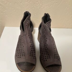 Gray Heeled Boots with Perforated Design